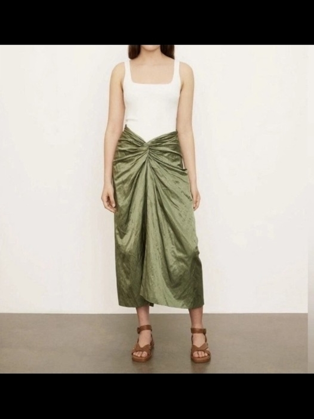 Vince Metallic Twist Front Cotton Blend Skirt in Green NWT Retail: $395 Size 00